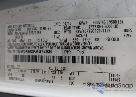 2019 Ford Transit-350 из США, поврежденный, VIN 1FTBW3XM2KKB72636